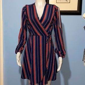 Maroon and navy blue striped Monteau dress